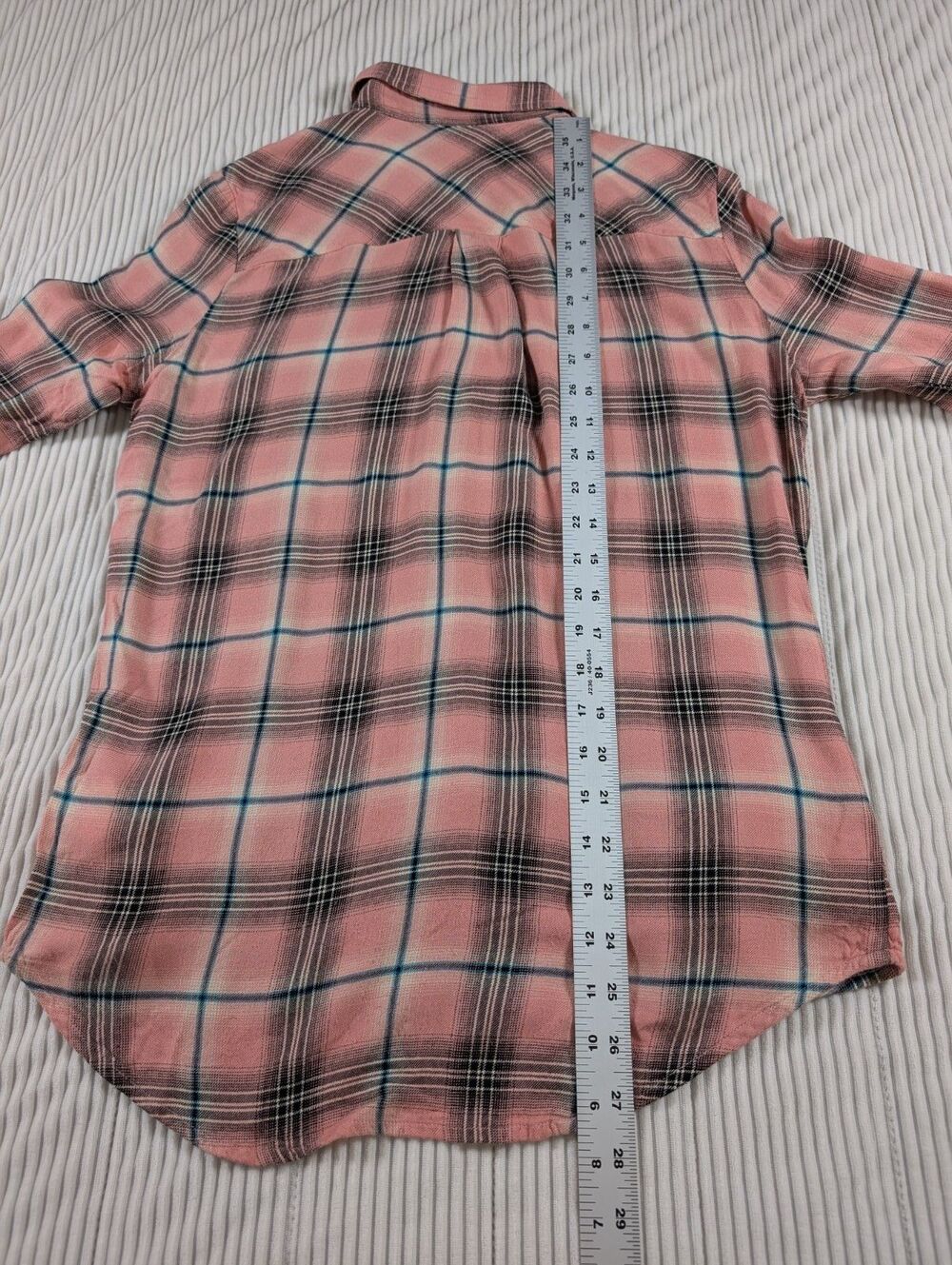 Karen Kane Top Womens XS Pink Plaid Roll Tab Button Up Long Sleeve Preppy Shirt - Picture 11 of 11